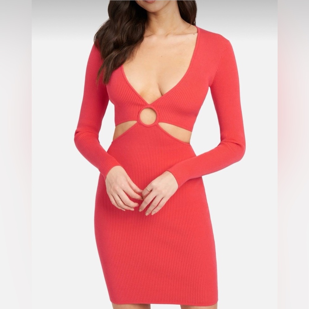 NWT $139 Bebe Women's Side Cutout Ring Detail Dress in Porcelain Rose Size Small